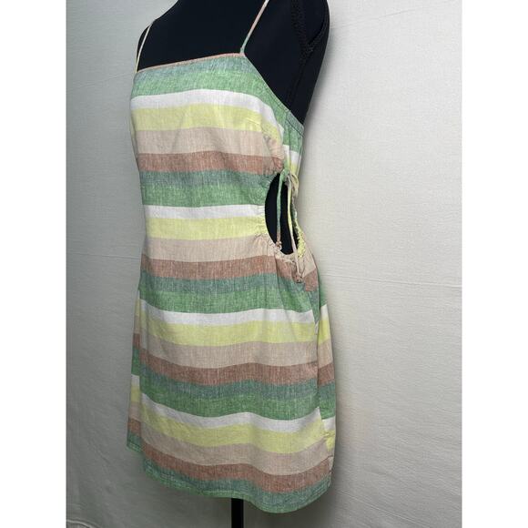 Aerie Linen Striped Mini Dress with Side Cutouts Size Small - Picture 1 of 10